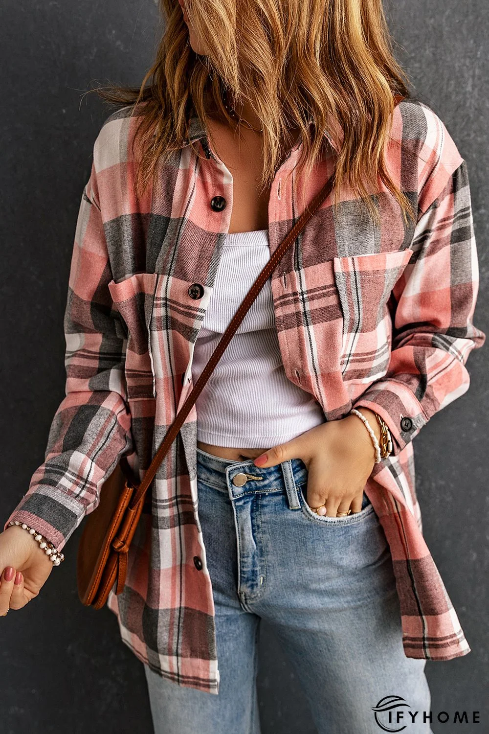 Pink Plaid Button Up Patch Pocket Shirt | IFYHOME