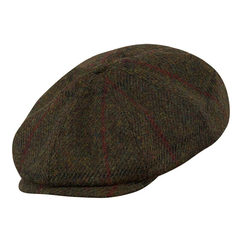 SHELBY Harris Tweed Genuine Scottish 8 Panels Newsboy PEAKED  Cap Applejack Bandit Hooligan Vintage Gangster Wool Fall Hat GREEN-RED