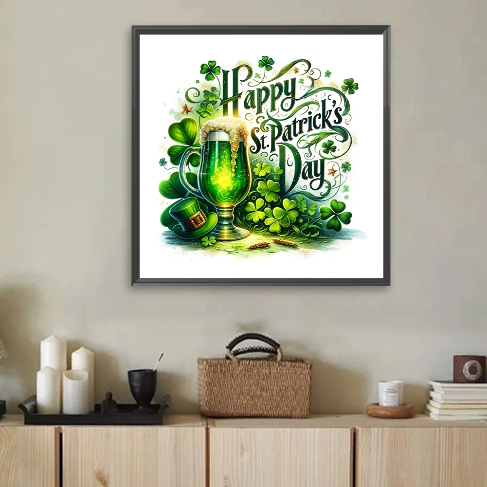 Diamond Painting - Full Square Drill - St. Patrick s Day Wine Glass(Canvas|45*45cm)