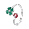 Four-leaf Clover Ladybug Open Ring 925 Sterling Silver 