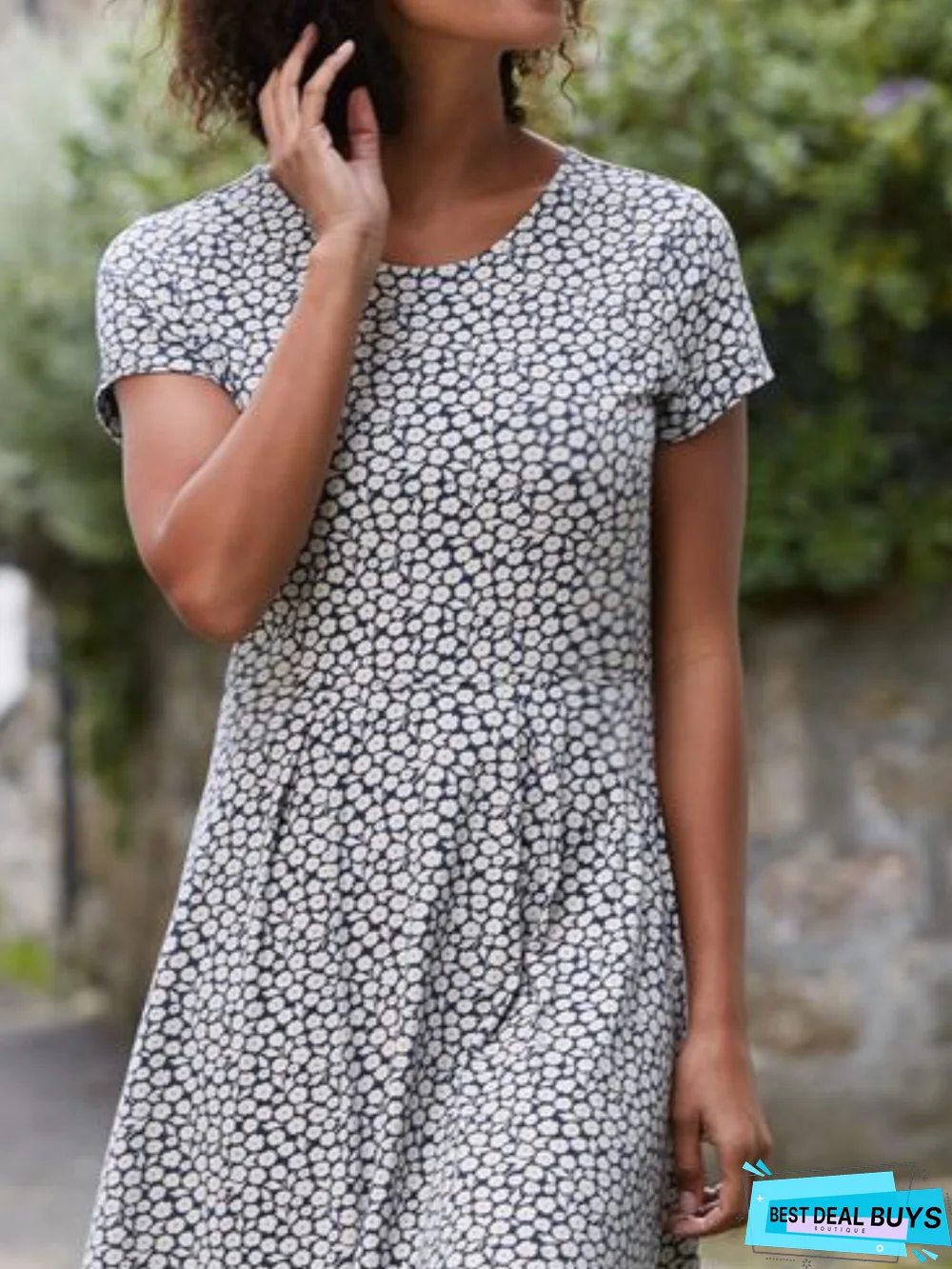 Crew Neck Printed Short Sleeve Women Dress