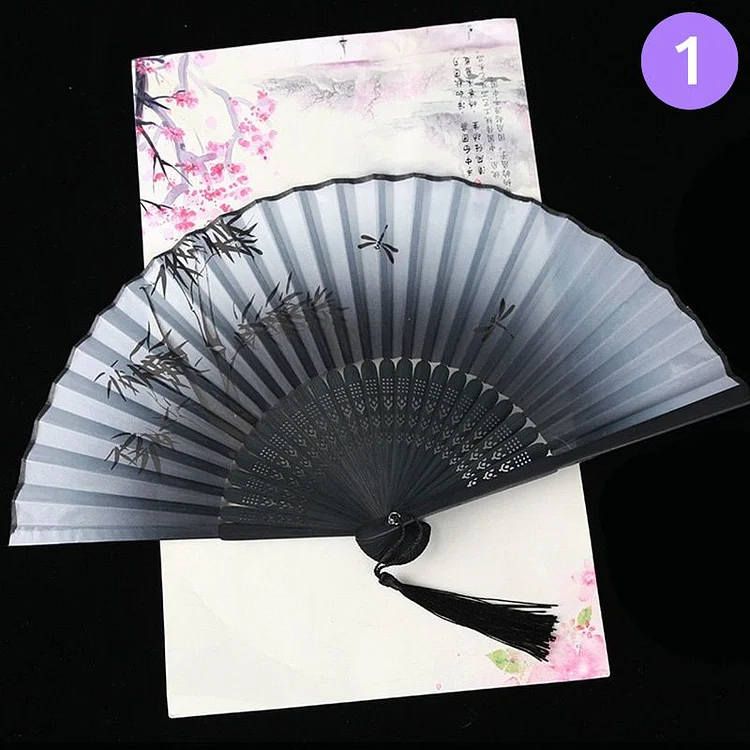 Dark Style Chinese Japanese Silk Folding Fans - Gotamochi Kawaii Shop, Kawaii Clothes
