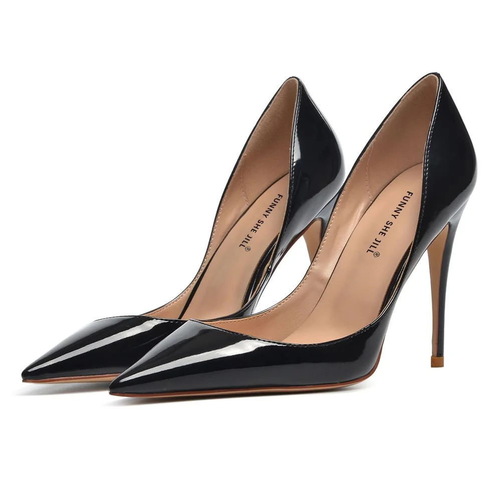 Black Patent Leather Pumps Pointed Toe Stiletto Heels Nicepairs