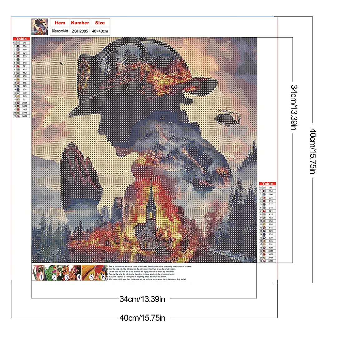 Firefighter Silhouette Full DIY 5D Round Drill Diamond Painting Kits for Adults/Beginners Gift Idea Home Decor Diamond Dots Paintings Picture Arts Craft 40x40cm