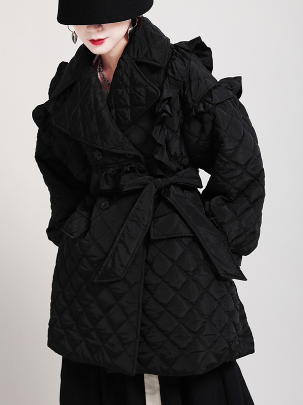 Loose Vintage Double Row Lace-Up Cotton Coat