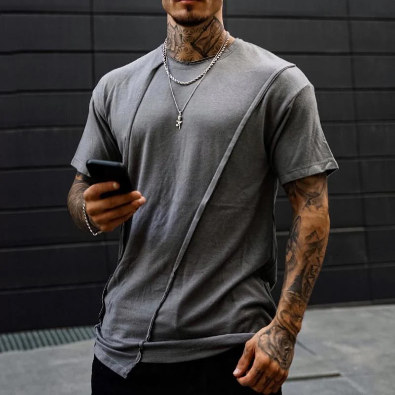 Men's Casual Trendy Stitching Round Neck Short-sleeved T-shirt