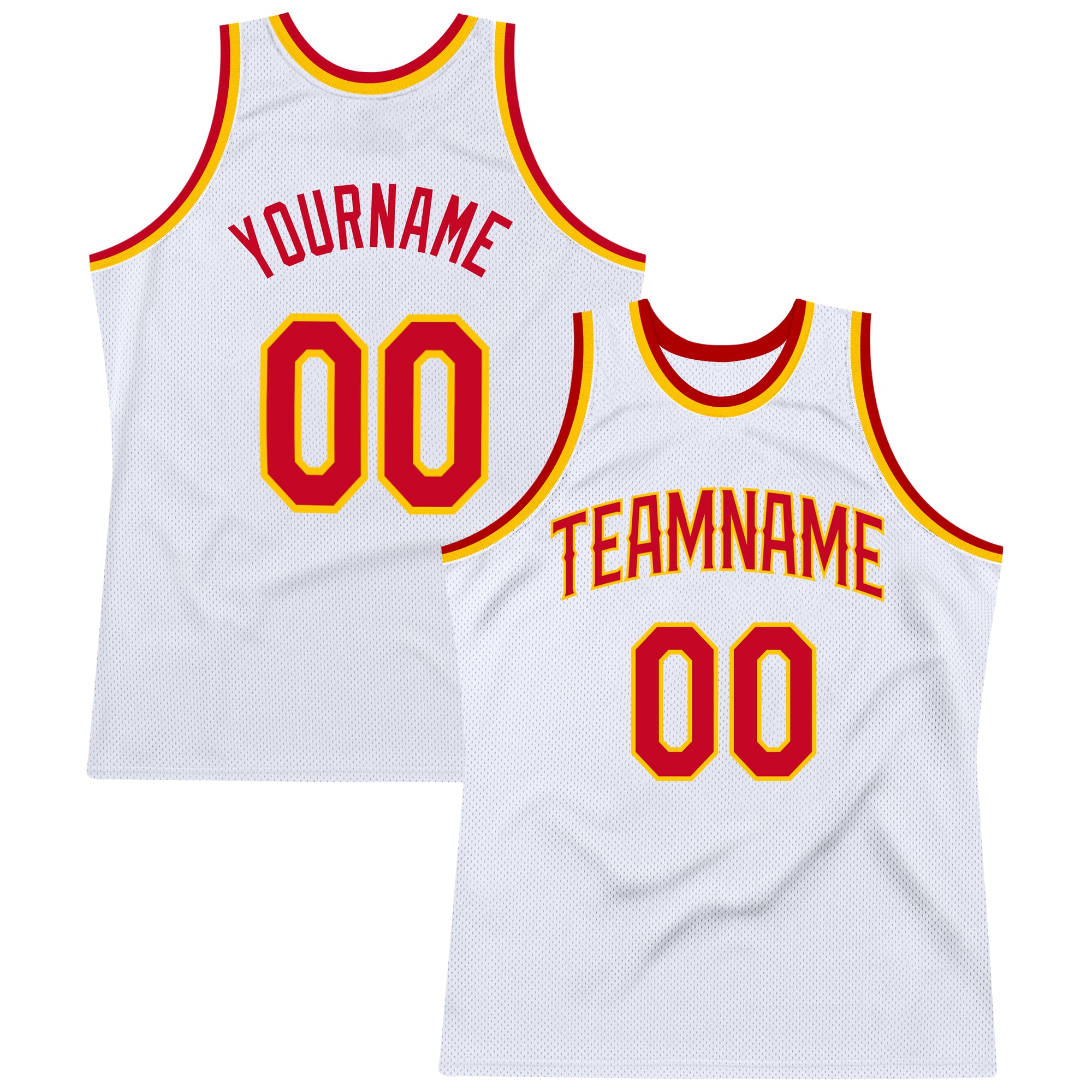 Custom White Red-Gold Authentic Throwback Basketball Jersey | captainssportss.com