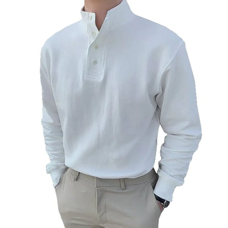 Luckstylish™ Gentleman's Simple Basic Stand-Up Collar Long-sleeved Polo Shirt