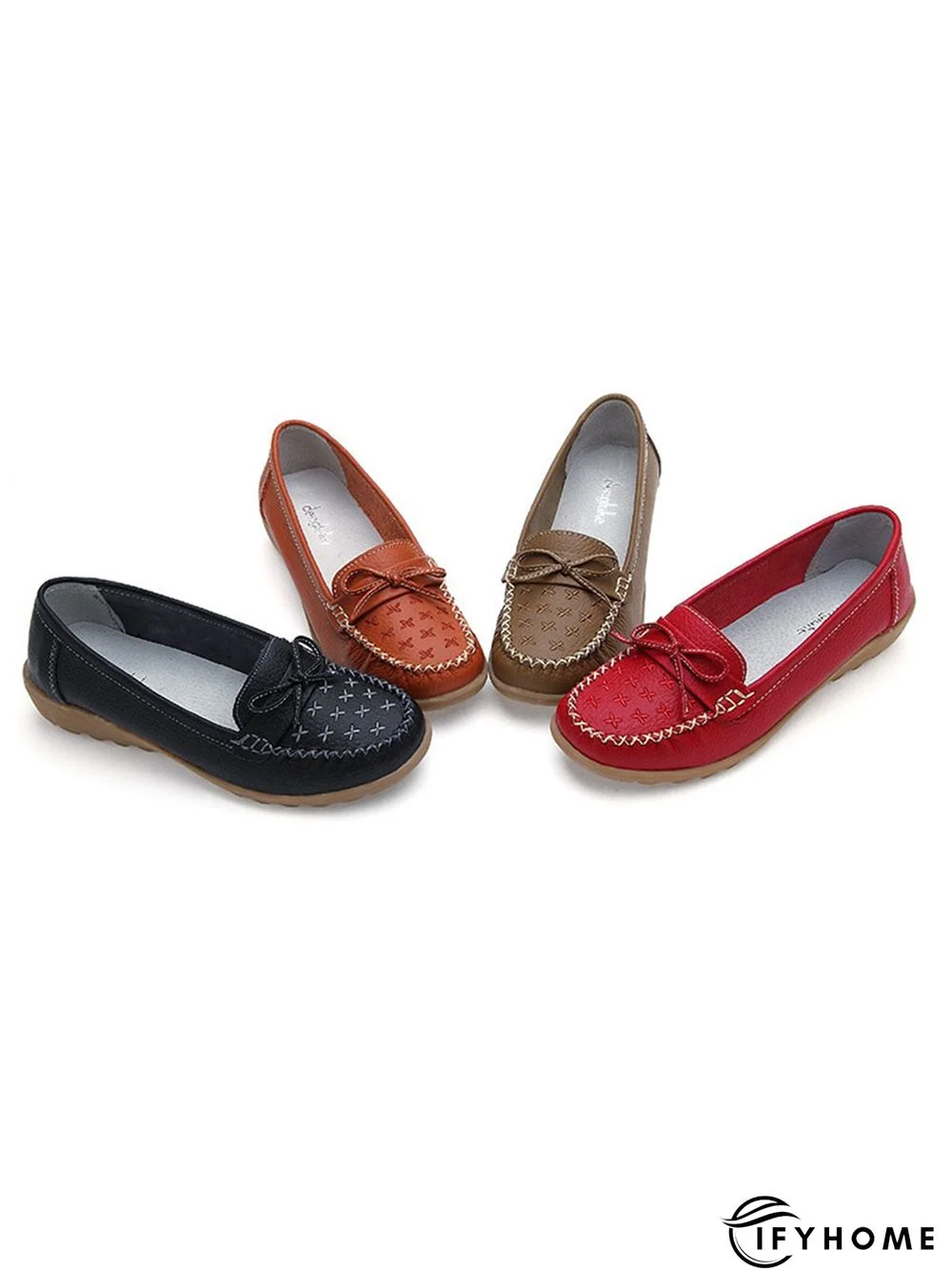 Bow Decor Moccasin Comfy Sole Flat Peas Shoes | IFYHOME