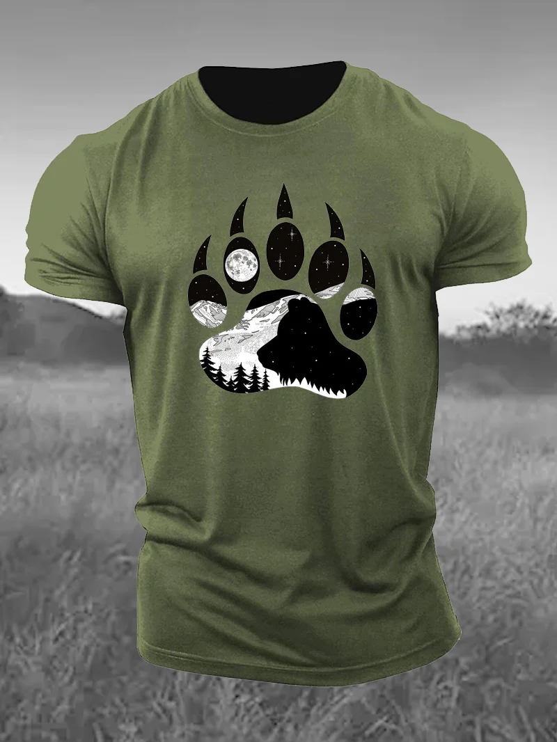 Men's Forest Night Bear Paw Printed Short-sleeved Designer T-shirt in  mildstyles