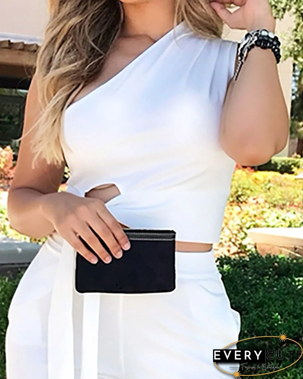 One Shoulder Tied Detail Top & High Waist Pant Sets