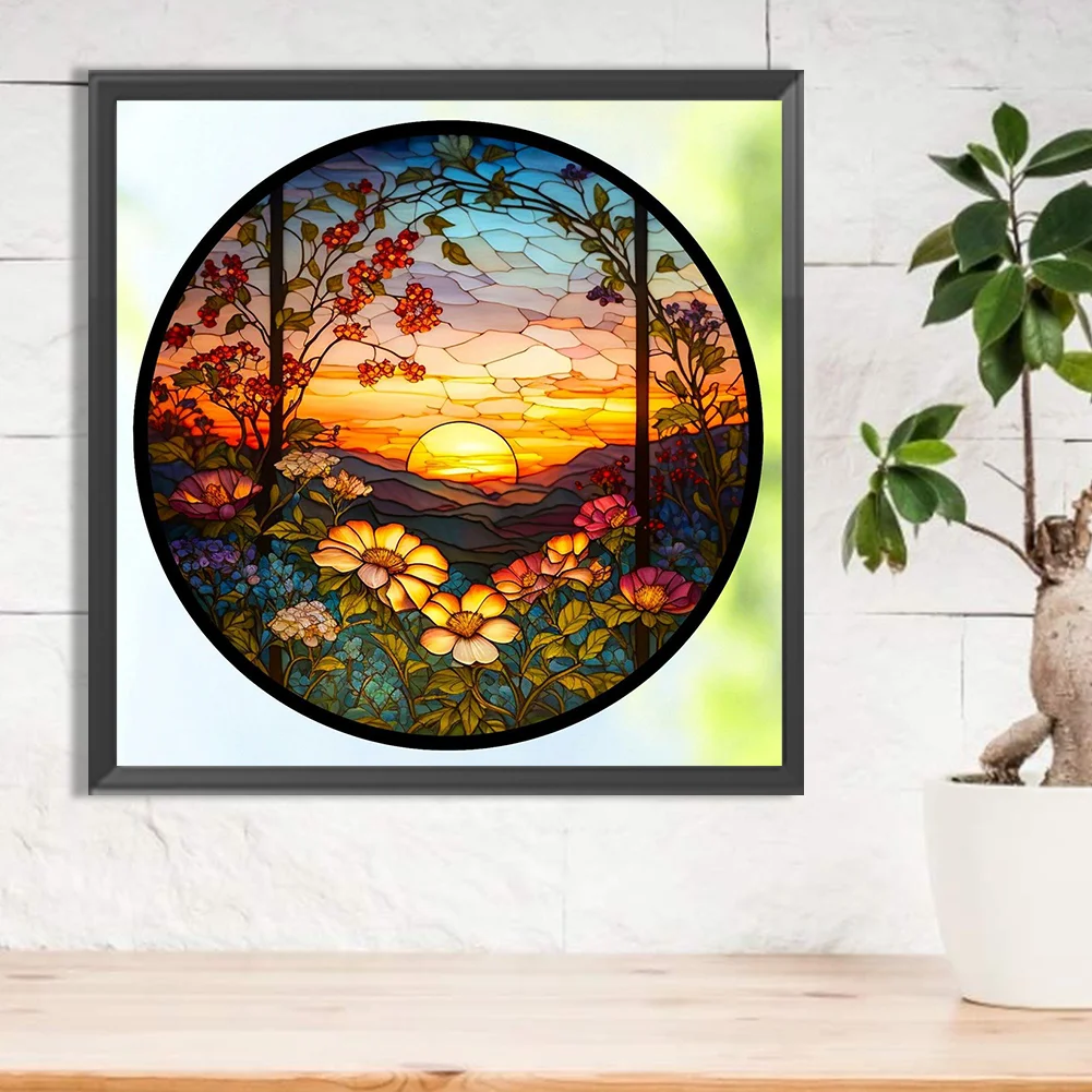 Diamond Painting - Full Round Drill - Stained Glass Flower(30*30cm)