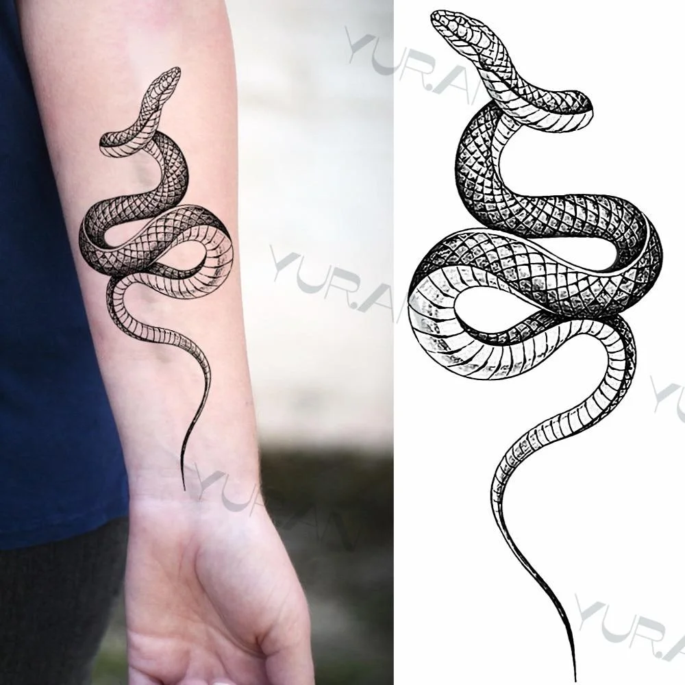 Black Large Snake Flower Fake Tattoo Sticker For Women Dot Rose Peony Temporary Tattoos DIY Water Transfer Tatoos Girls 1029