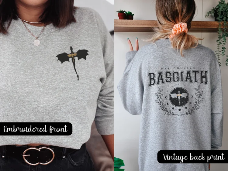  Front Basgiath War College Vintage Back Print, Fourth Wing Shirt, Dragon Rider Violet Sorrengail Xaden Riorson Bookish Empyrean