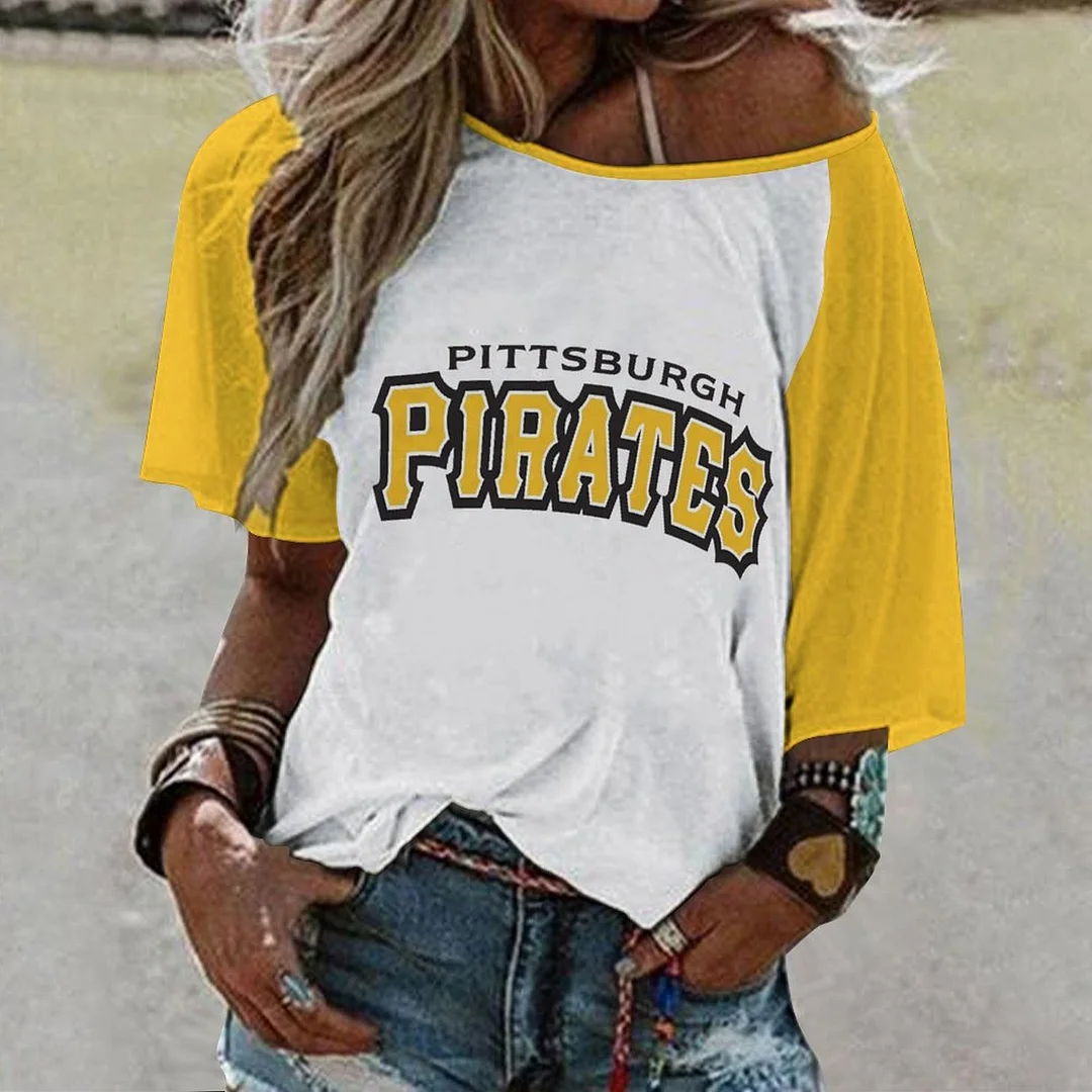 Shoulder Off  Loose Short Sleeve Casual T-shirt for Women Printed with Pattern,Yellow,White,Black