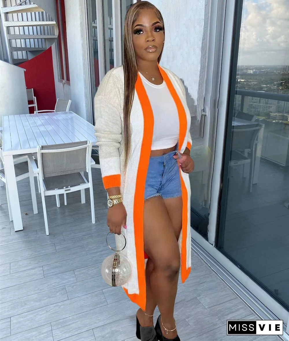 Color-block Hand Knitted Sweater Cardigan Coat