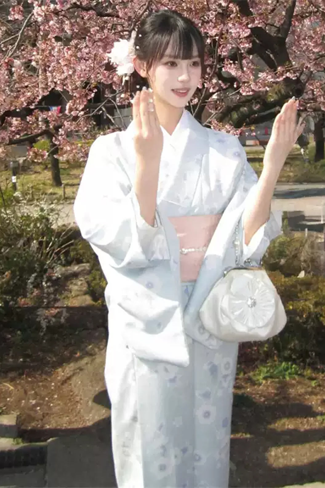 Yukata Kimono Blue Robe with Purple Floral - さくらまつり Stupa Stones