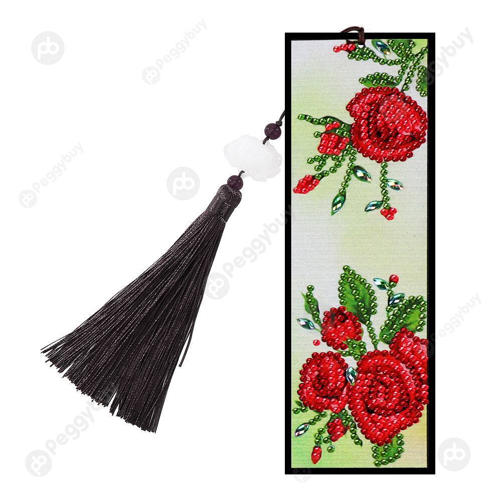 

Red Flowers-DIY Creative Diamond Tassel Bookmark, 501 Original