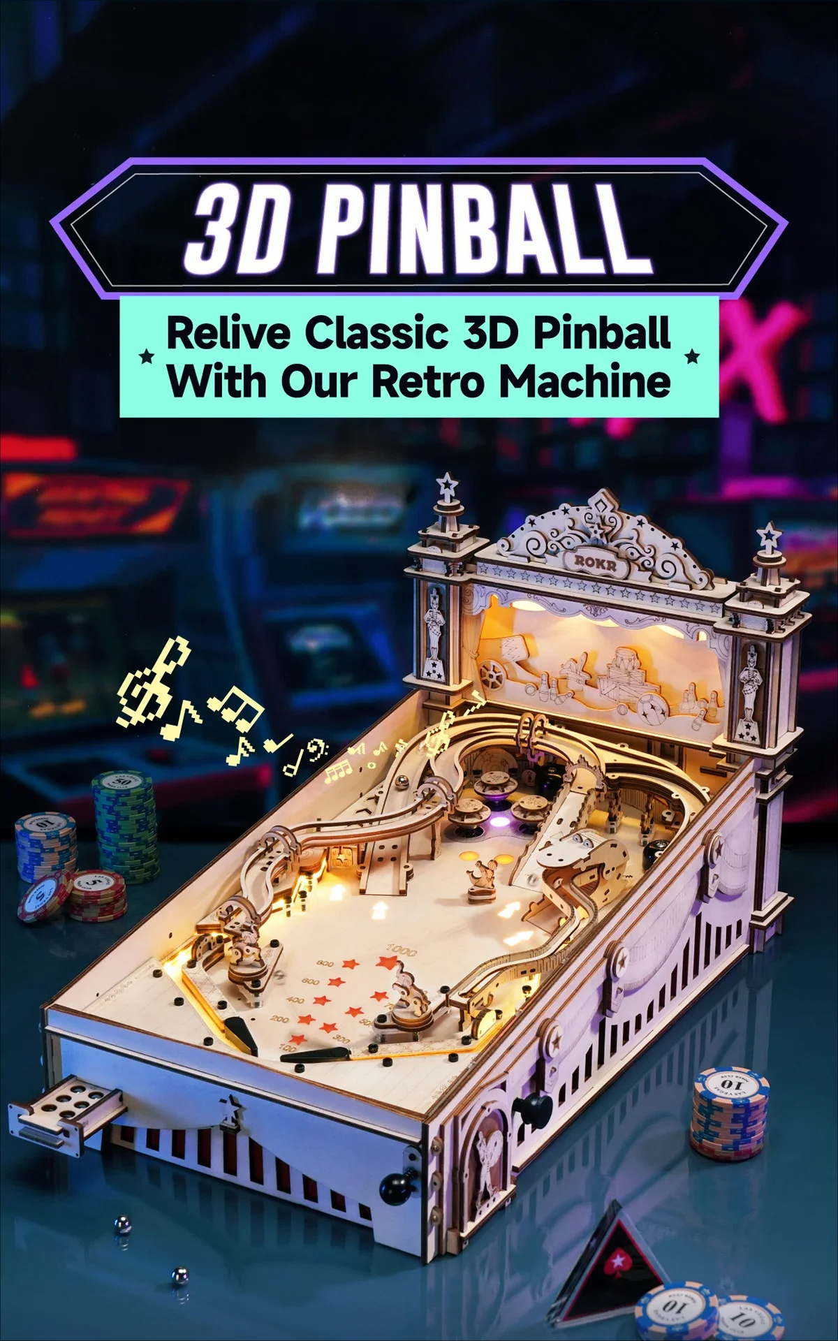 Tegooe 3D Wooden Pinball Machine Puzzle - DIY Mechanical Model Kit for Adults