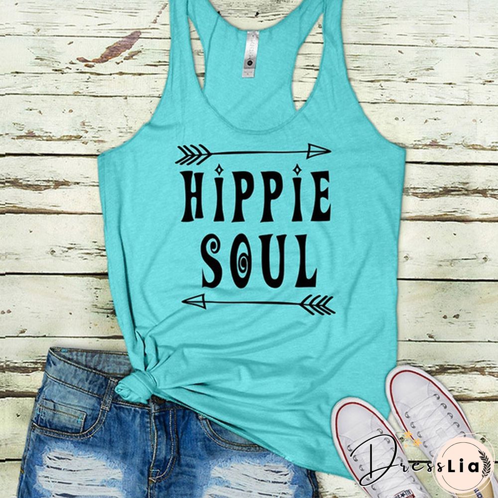 Plus Size Women Fashion Hippie Soul Print Racerback Tank Tops Casual Sleeveless Graphic Tee Shirt Summer Cotton Sport Workout Fintess Yoga Tops Plus Size