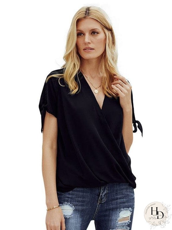 Women's Short Sleeve Knotted Cuff Blouse