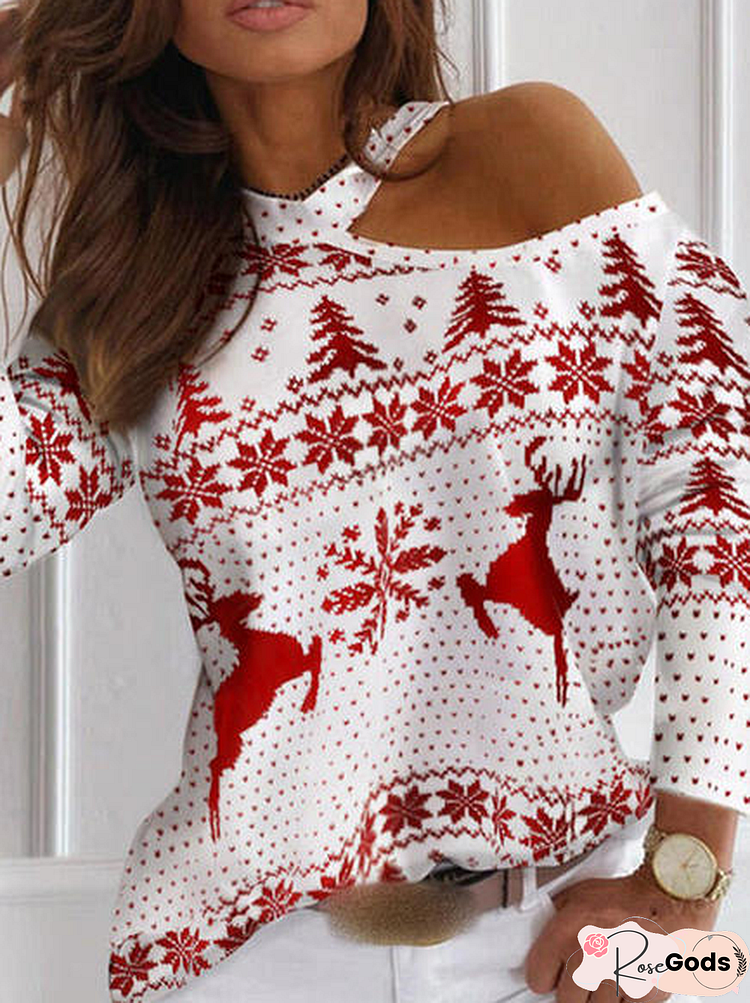 One Shoulder Christmas Casual Tops