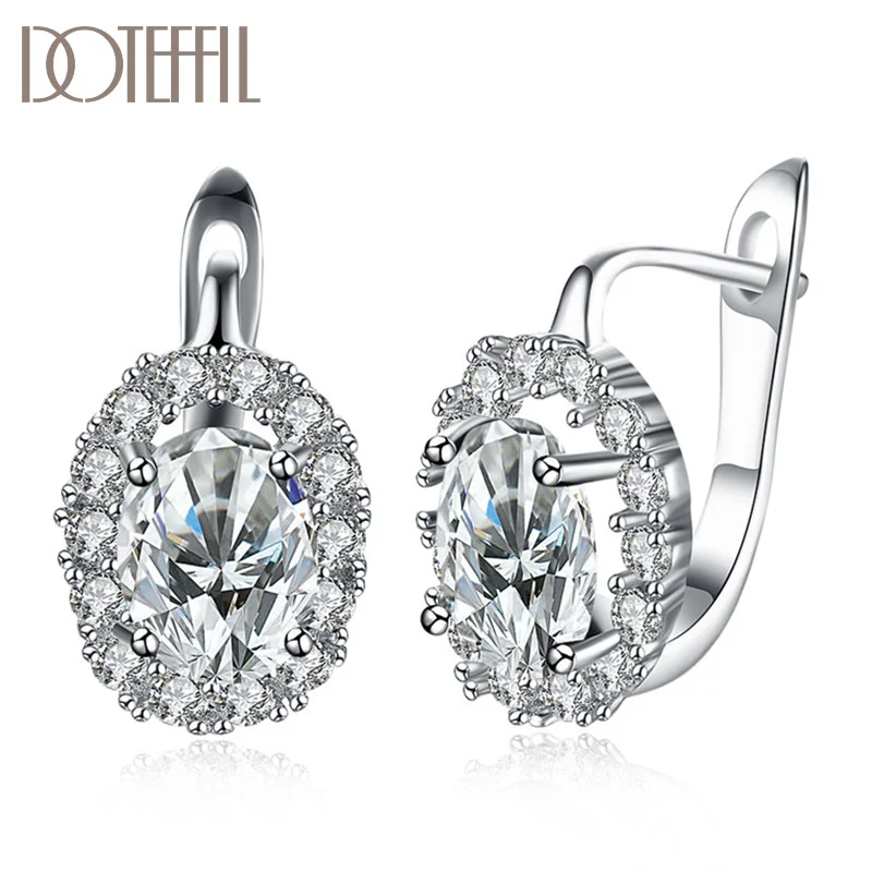 DOTEFFIL 925 Sterling Silver White/Green AAA Zircon Round Shape Earrings For Women Jewelry 