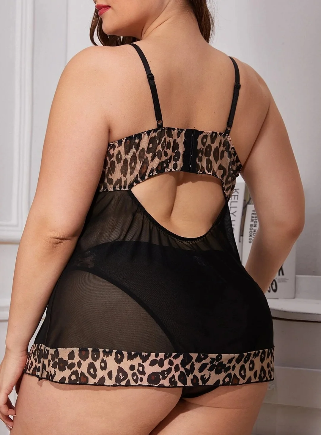 Plus Size Chemise Strap Lingerie Lace Trim Babydoll Sleepwear Outfit Set