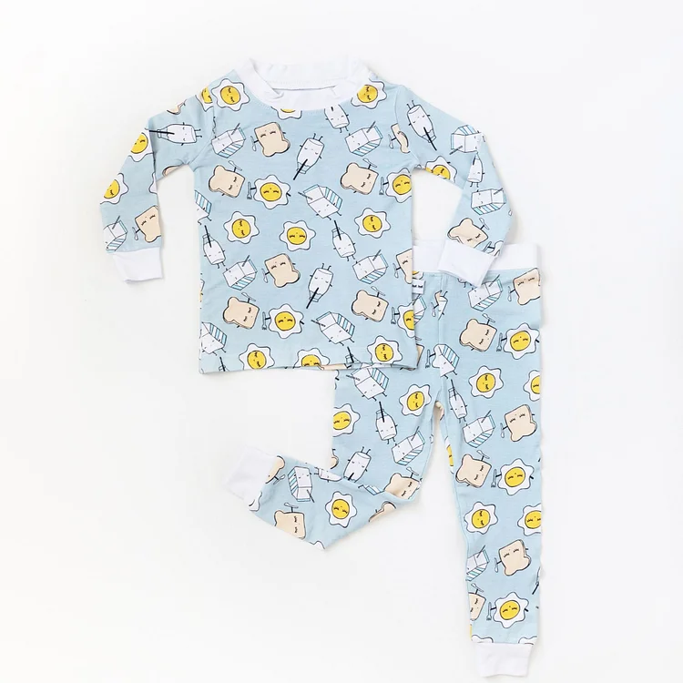 Blue Breakfast Buddies Two-Piece Bamboo Pajama Set