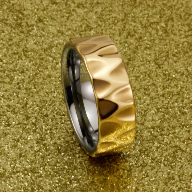 8MM Gold Women's Or Men's Tungsten Carbide Wedding Faceted Rings Comfort Fit