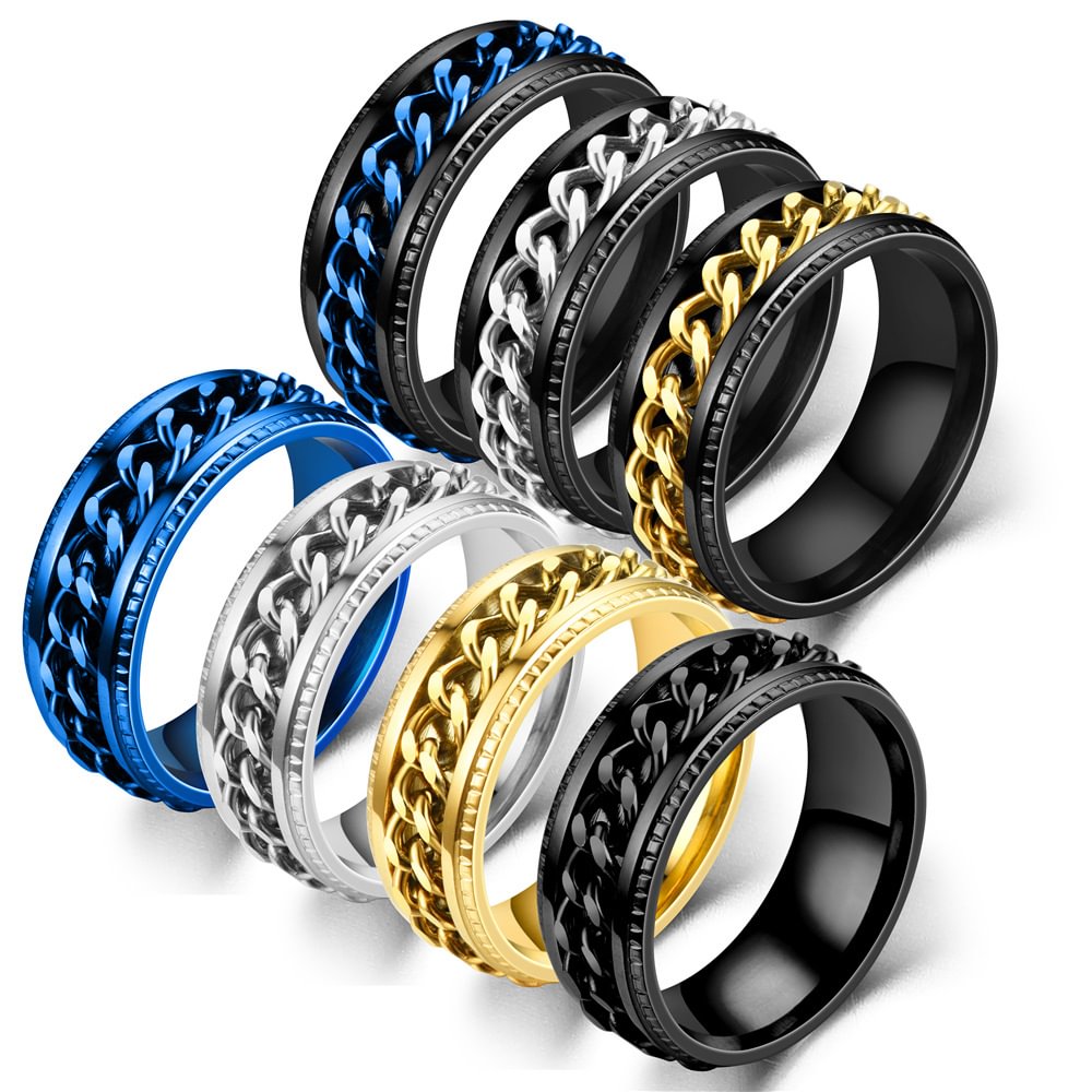 King Will 8mm Rings For Men Center Chain Spinner Ring