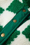 Women's Thick Green Contrasting Colors Snap Button Plaid Sherpa Jacket