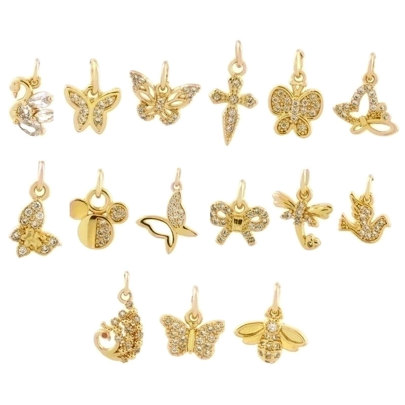 Elegant Minimalist Bee Dragonfly Butterfly Copper Plating Inlay Zircon 18k Gold Plated Charms