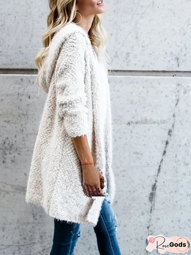 Solid Cotton Long Sleeve Hoodie Coat