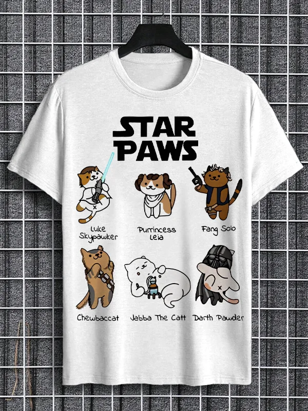Men's Fantasy Cats Star Paws Art Print Cotton Casual T-Shirt