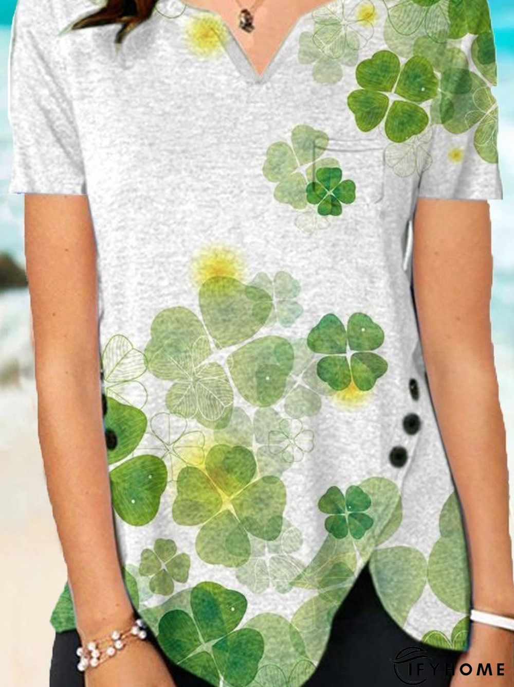 V Neck Casual Short Sleeve T-shirt | IFYHOME