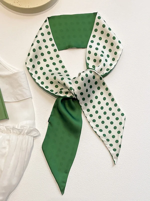 Urban Silk Imitation Polka-Dot Printed Green Scarf