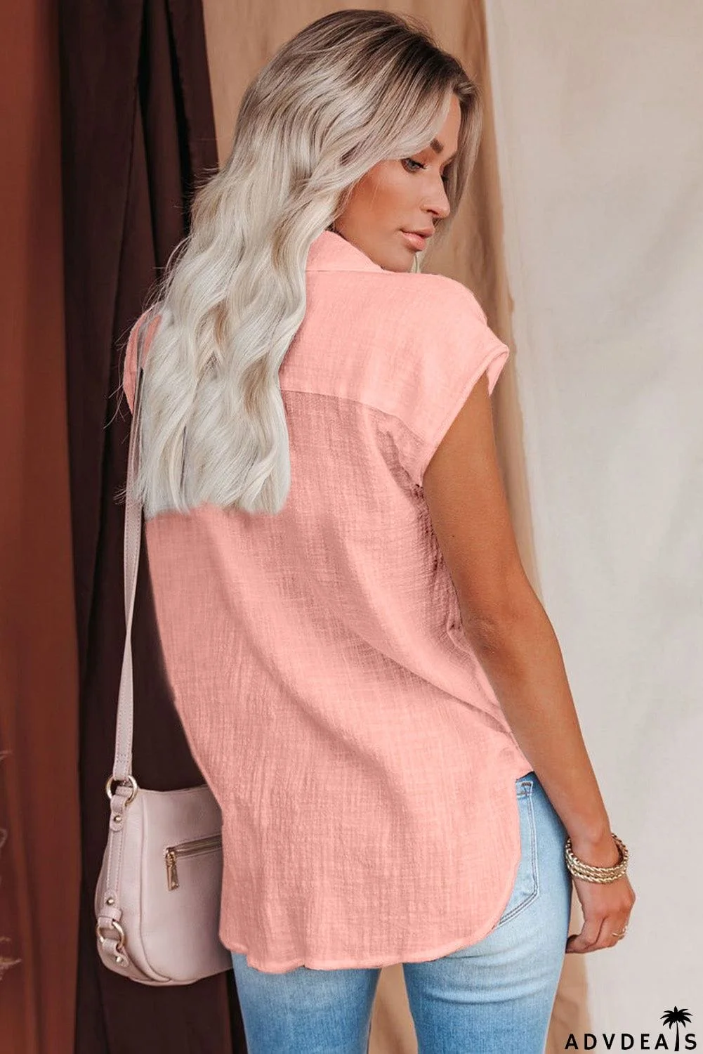 Turn-down Collar Button Front Tank