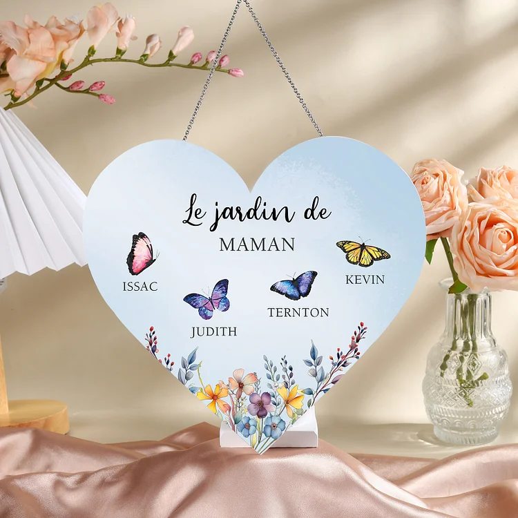 À Maman/Mamie - Veilleuse Cœur Décoration Fleur et Papillon 4 Prénoms Personnalisés avec 1 Texte Jessemade FR