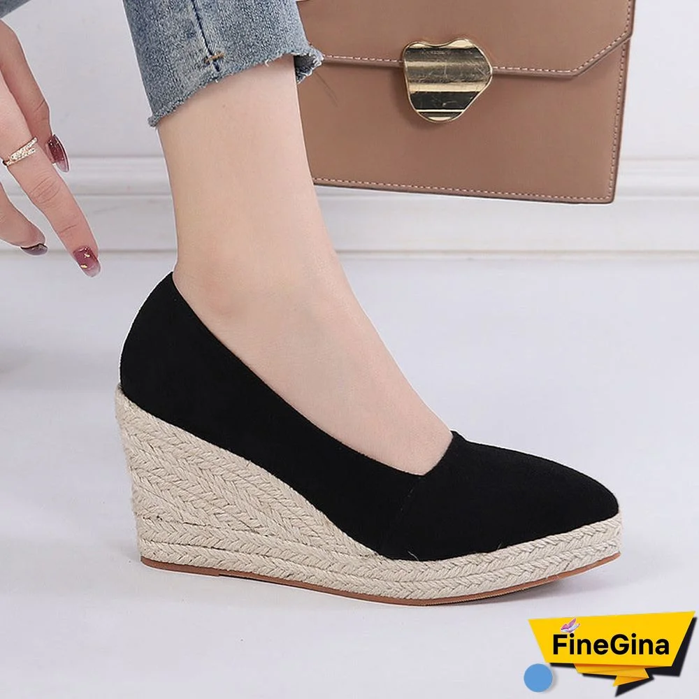 Women's Straw Suede Pointed Toe Platform High Heels