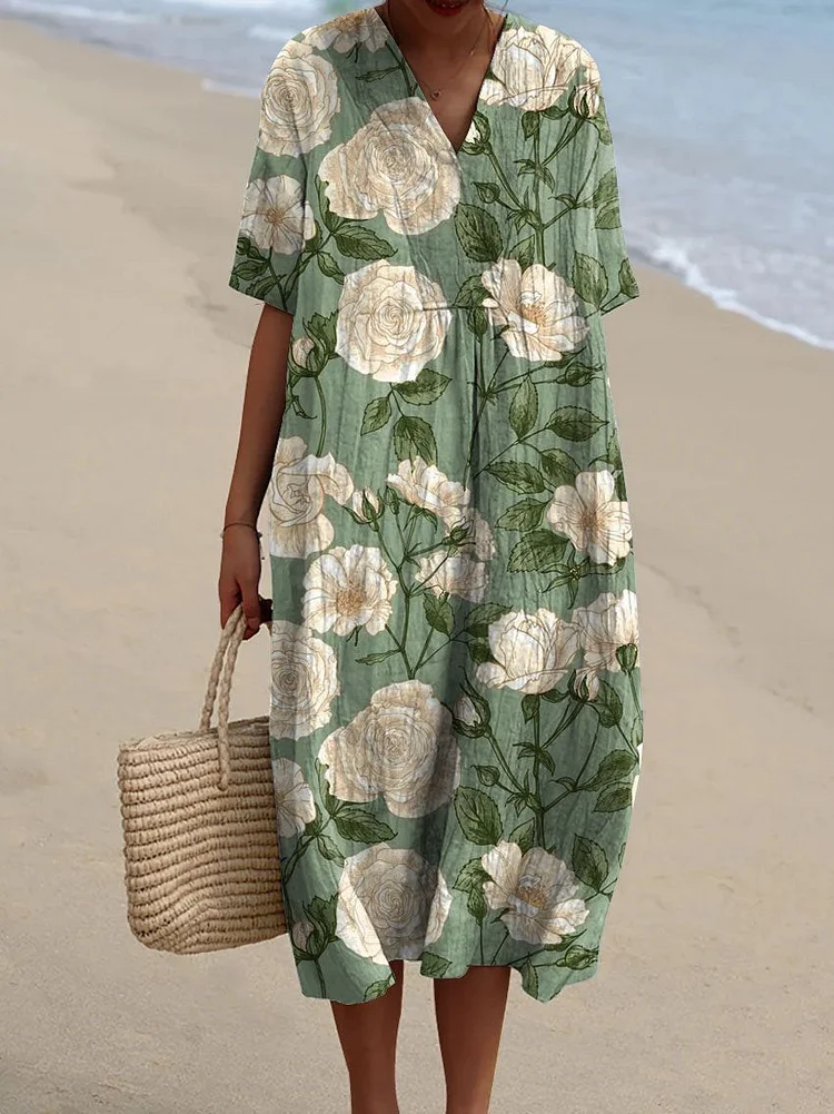 Women's Vintage Floral Art Print Casual Flowy Dress