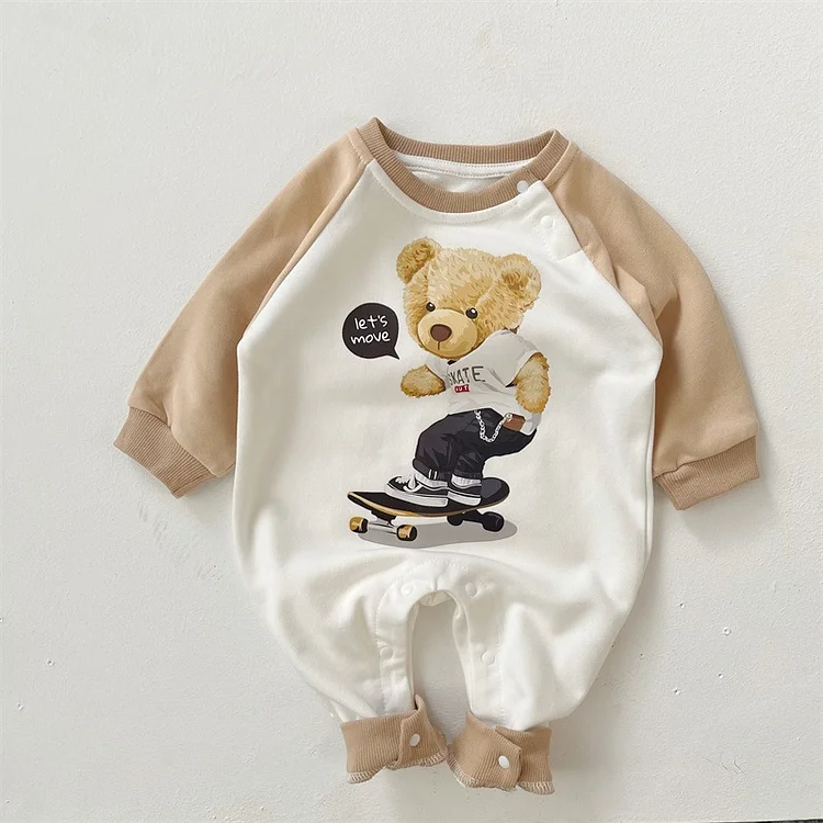 Baby Boy/Girl Bear Pattern Long Sleeve Pullover Romper
