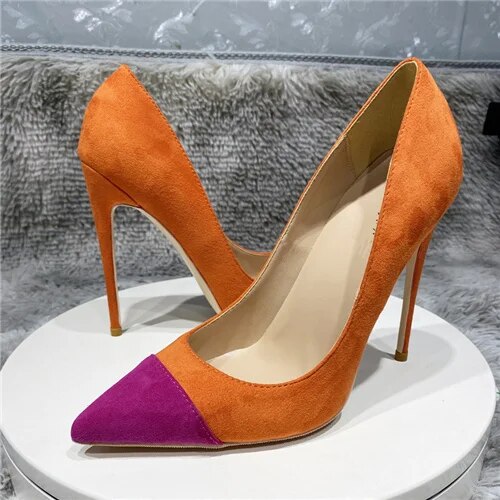 VCshoes Orange High Heels Women Shoes 12cm 10cm 8cm High Heel Stiletto Pointed Toe Large Size Pumps RM022