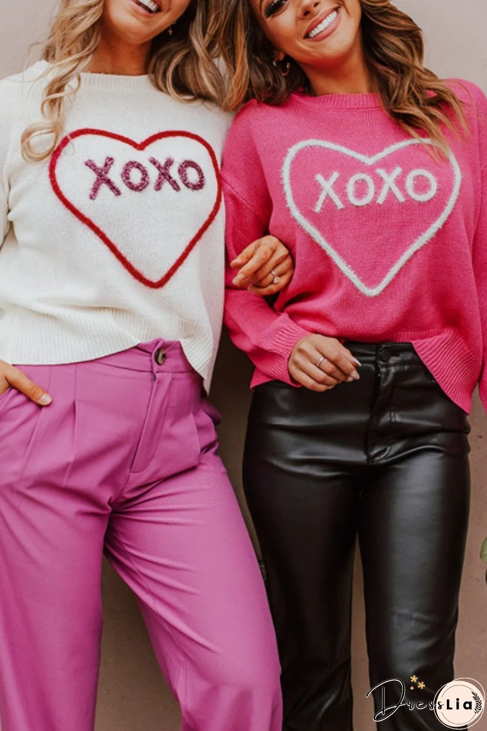 XOXO Round Neck Drop Shoulder Sweater