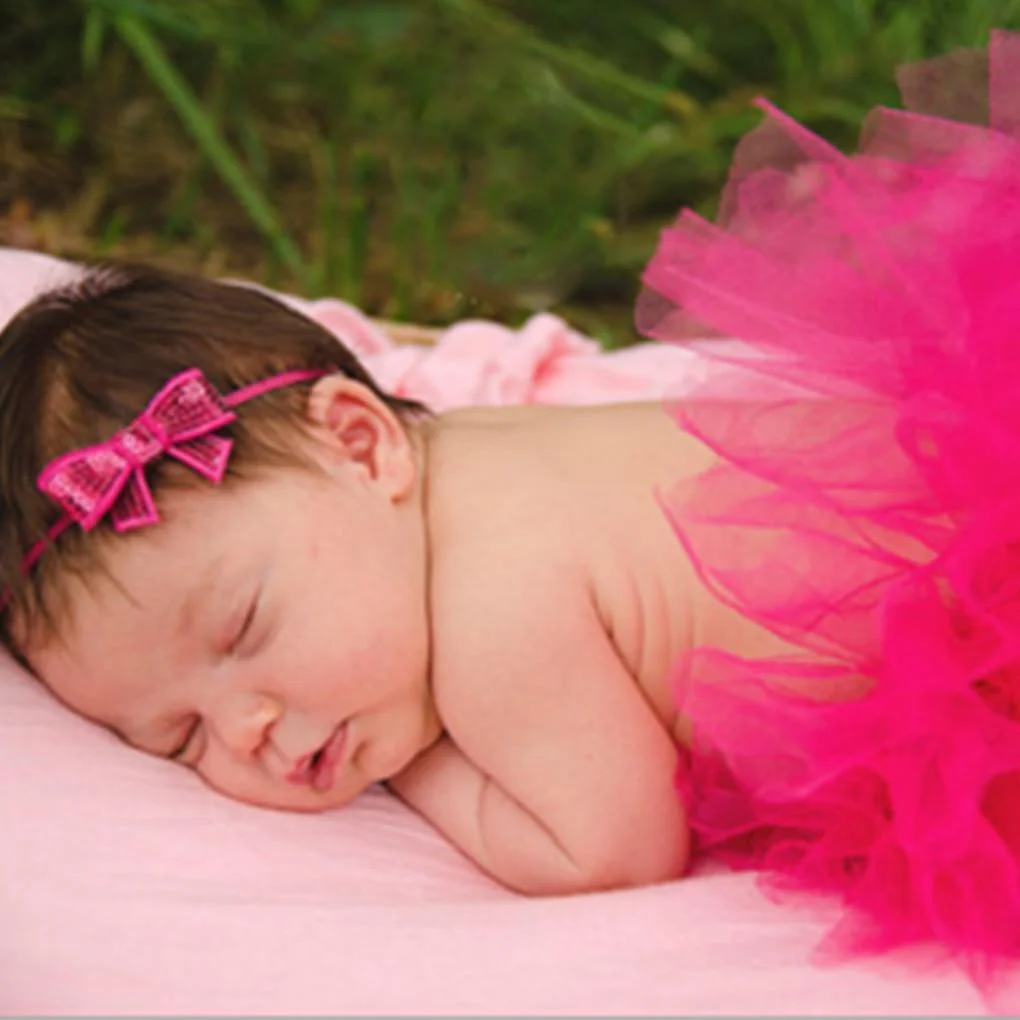 Cute Princess Newborn Photography Props Infant Costume Outfit with Flower Headband Baby Girl Summer Dress
