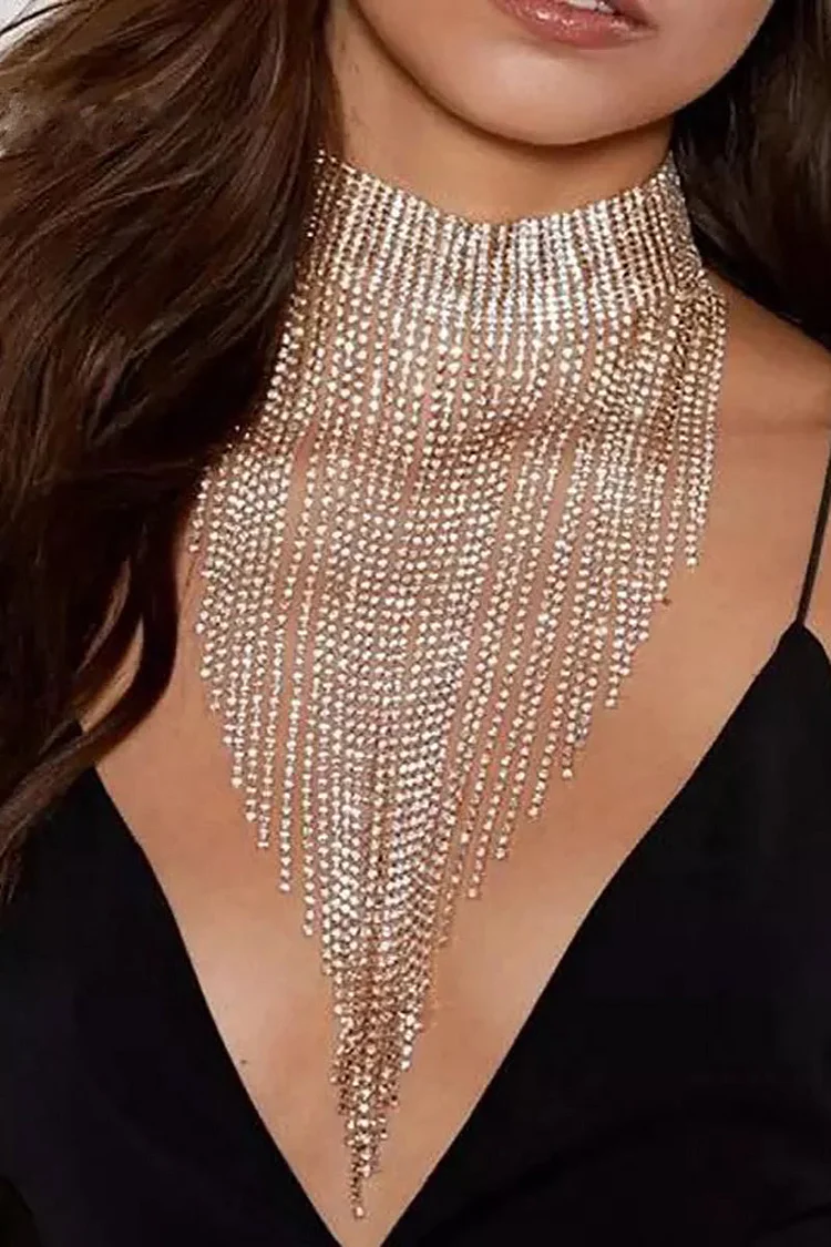 Fringe Long Rhinestone Necklace