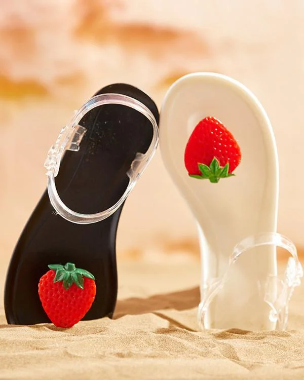 Strawberry Pattern Clear Strap Flat Sandals
