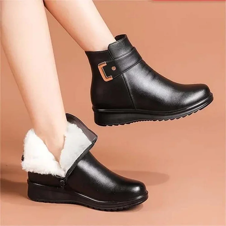 Orthopedic Women Arch Support Leather Metal Buckle Velvet Boots  Stunahome.com
