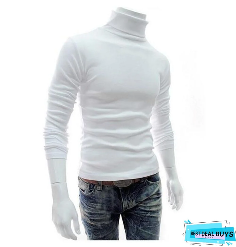 Men's Sweater Men's Turtleneck Solid Color Casual Sweater Men's Slim Fit Brand Knitted Pullovers