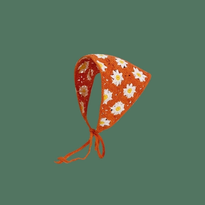 Sweet Handmade Mushroom Strawberry Crocheted Scarf French Triangle Scarf Closed Toe Women’s Net Red Knitted Hair Band Headband